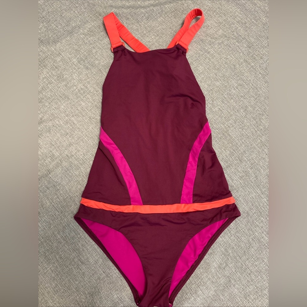 Becca By Rebecca Virtue Plum And Coral One Piece Swimsuit Size Small ￼